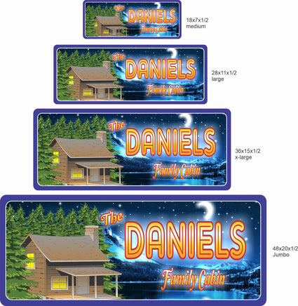 Customizable Log Cabin Night Lake Scene Personalized Sign - 4 Sizes