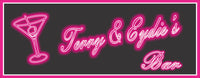 Personalized Hot Pink Faux Neon Sign: Black Martini/Beer Outline