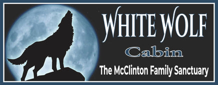 Personalized silhouette sign depicting a wolf howling at the moon against a night sky backdrop