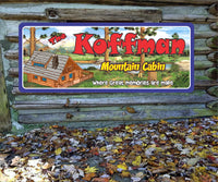Custom Log Cabin Sign: Personalized Forest & Stream Scene