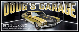 Personalized yellow 1971 Buick GSX sign with black racing stripes and editable text.