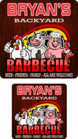 Custom BBQ Farm Sign with Hen, Pig, Cow Graphic - Rustic Grill Decor - Outdoor Barbecue Plaque - Unique BBQ Gift