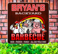 Custom BBQ Farm Sign with Hen, Pig, Cow Graphic - Rustic Grill Decor - Outdoor Barbecue Plaque - Unique BBQ Gift