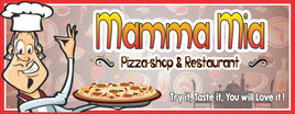 Custom Pizzeria Sign: Chef Holding Delicious Pizza