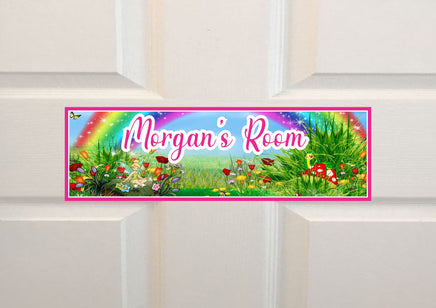 Enchanted Garden Rainbow Personalized Kid's Room Sign