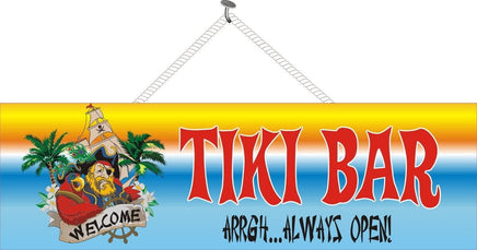 Pirate Bar Welcome Sign with Red Parrot & Palm Trees