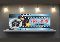 Personalized Blue Home Theater Sign with Film Strip, Reel & Clapboard