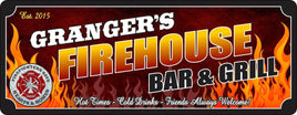 Red Firehouse Bar & Grill Sign with Established Date