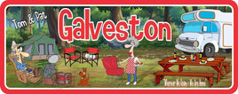 Custom RV Sign with Cartoon Couple, Pets and Campsite