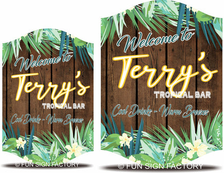 Custom Welcome Sign With Plants, Flowers, And Faux Wood Background - 2 Sizes