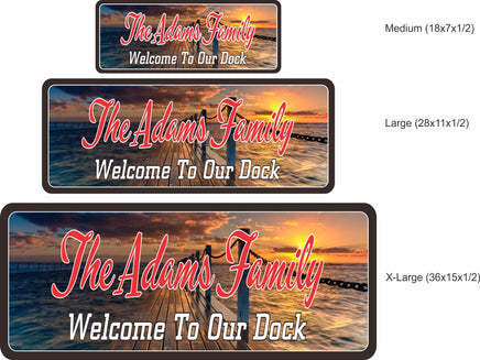 Image of Custom Boat Dock Sign with Photographic Sunset & Pier Background - Personalized Nautical Decor - 4 sizes