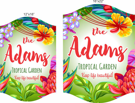 Customizable Tropical Flower Garden Sign with Inspirational Quote - Outdoor Deco- 2 sizes