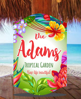 Customizable Tropical Flower Garden Sign with Inspirational Quote - Outdoor Deco
