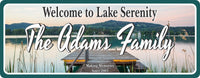 Image of Custom Lake Dock Sign with Scenic Lake and Mountain Background - Personalized Outdoor Décor