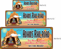 Personalized Train Sign with Tunnel and Desert Scene - Cartoon train chugging through desert tunnel, customized with name for unique decor