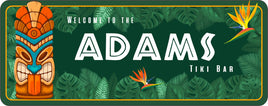 Tropical Personalized Tiki Bar Sign with Tiki Mask, Greenery & Bird of Paradise Flower - Exotic Outdoor Decor