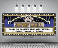 Personalized Home Theater Sign with Movie Marquee Design of Stars and Flashbulbs