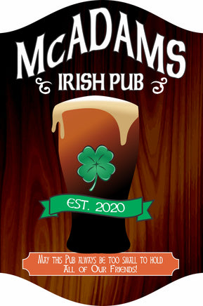 Personalized Irish Pub Sign with Guinness pint and shamrock icon, customizable background options