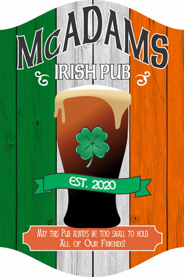 Personalized Irish Pub Sign with Guinness pint and shamrock icon, customizable background options