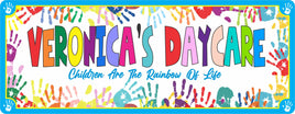 Colorful Rainbow Handprints Personalized Daycare Center and Preschool Sign