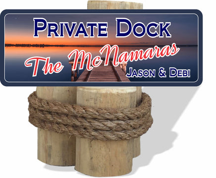 Personalized private dock sign with photographic sunset design