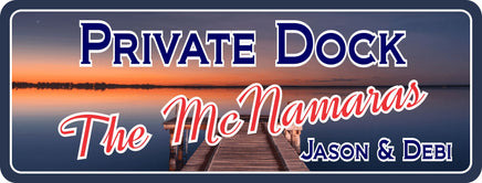 Image of Custom Private Dock Sign with Tranquil Water & Sunset - Personalized Nautical Decor
