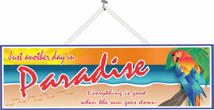  Paradise Sign With Beach Background And Parrot