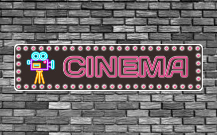 Image of Faux Neon Pink Cinema Sign: Stylish Movie Room Decor Accent