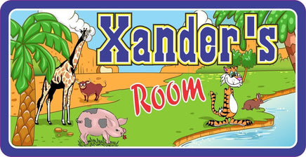 Custom Kids Room Sign with Animals & Blue Border