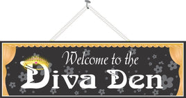 Diva Den Black Welcome Sign with Curtains & Crown