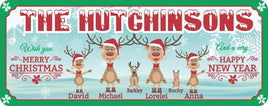 Personalized Reindeer Family Christmas Sign with Snowflakes & Green Borde