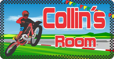 Blue & Green Custom Dirt Bike Sign with Rider