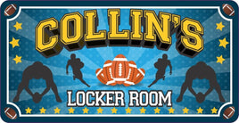 Kid's Football Locker Room Sign with Football Player Silhouettes