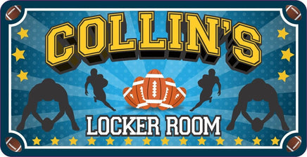 Blue Locker Room Sign with Football Theme