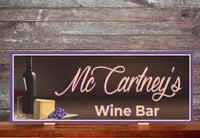 Personalized Elegant Wine Bar Sign: Bottle, Glass, Grapes & Cheese