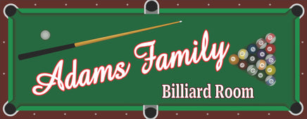 Custom Billiard Room Sign: Pool Table, Cue Stick & Pool Balls