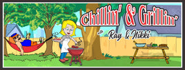 Personalized Chillin' & Grillin' Backyard Sign with Hammock Man & Female Griller