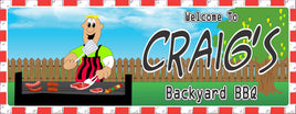 Custom Backyard BBQ Sign: Grill with Red & White Checkered Border