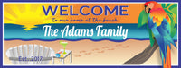 Tropical Sunset Welcome Sign: Personalized Parrot, Chair, Margarita & Palm Tree