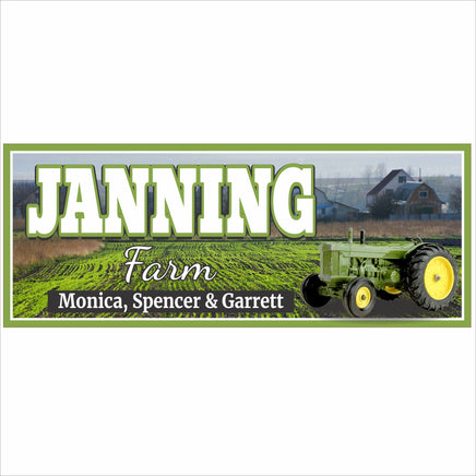 Personalized farm name wall sign with tractor and rustic country scenery