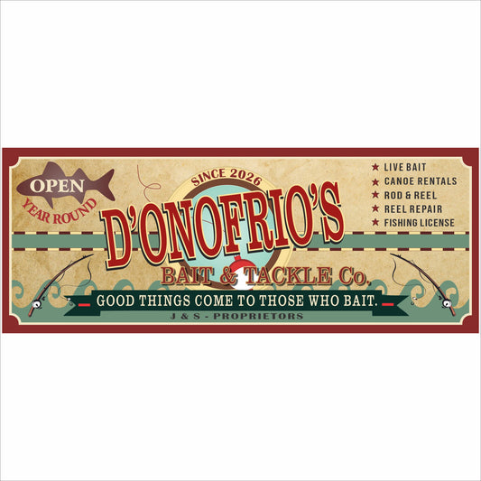 personalized fishing sign bait and tackle vintage style lake house wall decor custom name sign