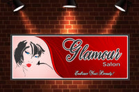 Personalized Modern Salon Sign Featuring Stylish Woman's Portrait