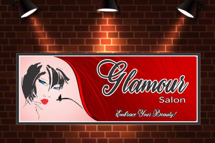 Personalized Modern Salon Sign Featuring Stylish Woman's Portrait