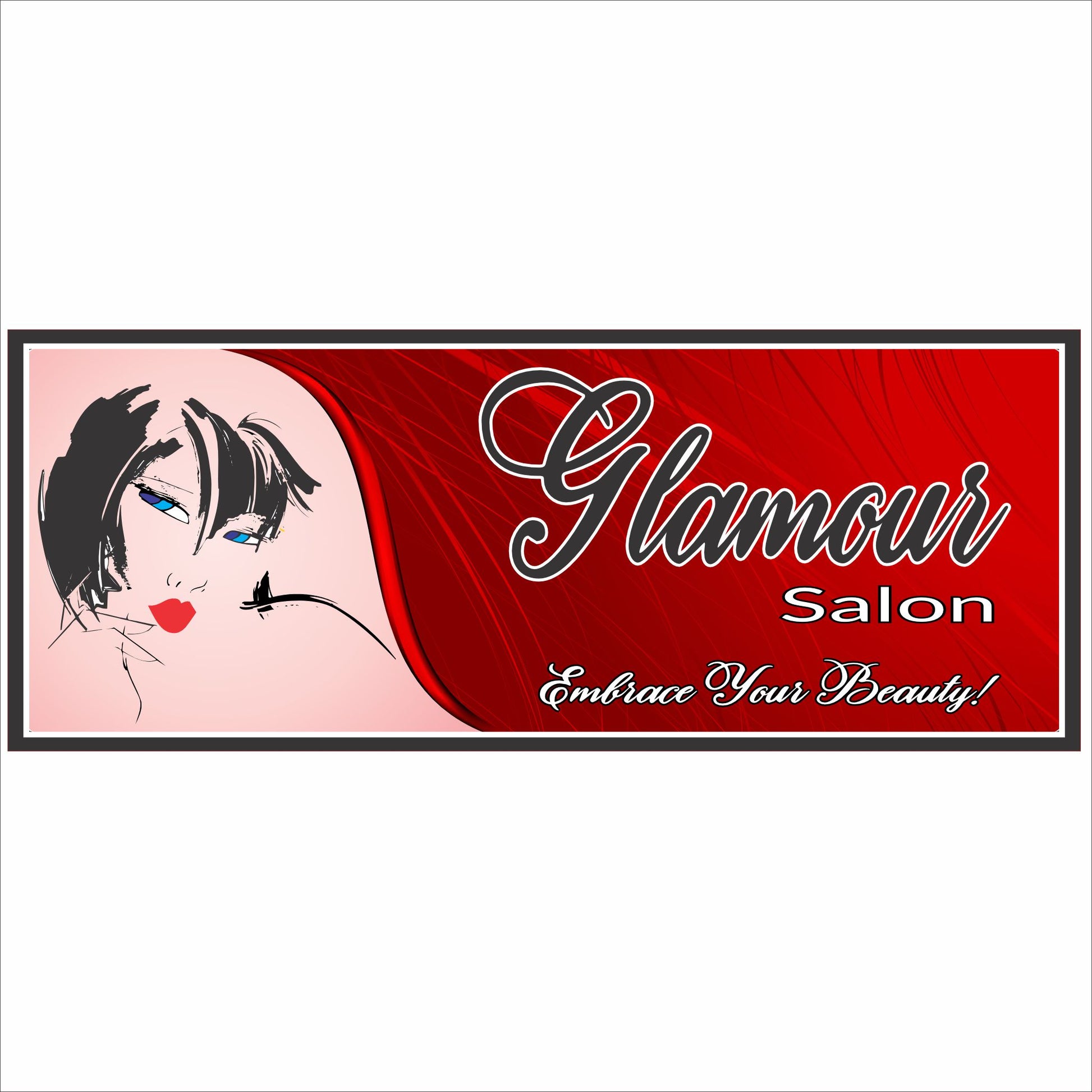 Personalized salon sign with glamorous woman illustration and custom beauty shop name