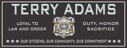 Image of a personalized police badge sign in black with stars, ideal for law enforcement decor.