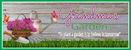 Image of a personalized garden sign featuring custom garden tools decor, perfect for outdoor spaces