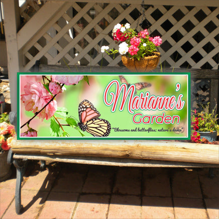 Floral Butterfly Garden Sign - Customizable outdoor décor featuring delicate flowers and graceful butterflies, perfect for adding charm to any garden space.
