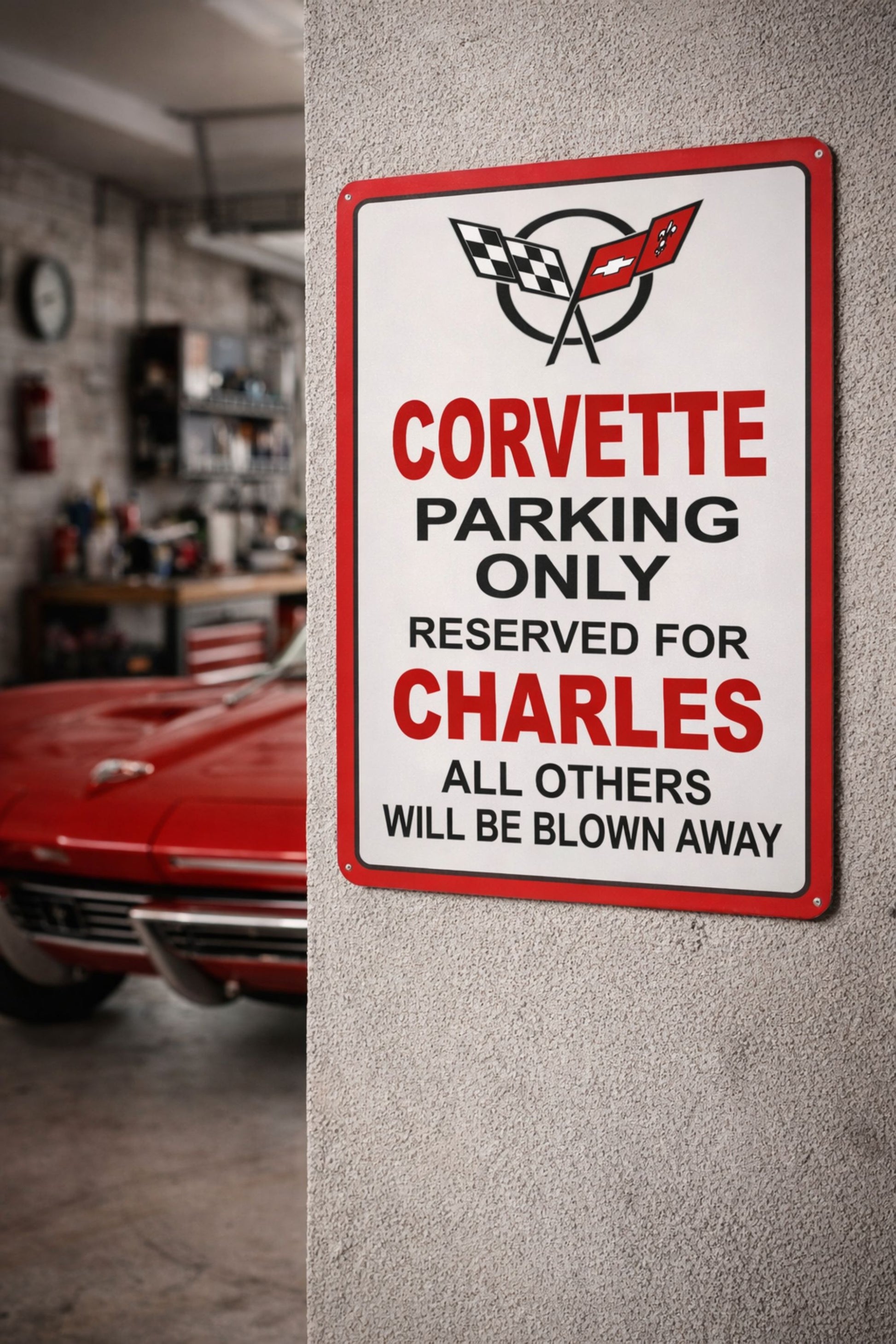 Custom aluminum parking sign mounted outdoors designating a reserved parking space