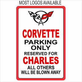 Personalized parking sign printed with vehicle-wrap vinyl mounted on aluminum
