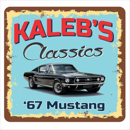 Personalized classic car garage sign with vintage style design and customizable name and year